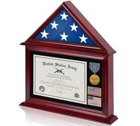 Solid Wood Flag Certificate Display Case Box with HD Tempered Glass Fit Small Folded 3'x5' American Flag(Not for 9.5'x5' Burial Flag), Veteran Military Shadow Box Felt Lining for Badge Medal, Mahogany