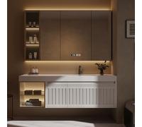 Solid Wood Floating Bathroom Vanity with Sink 59inDefog Mirror CabinetWhite Design for Stylish Bathroom Storage and Organization
