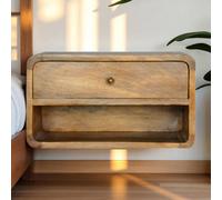 Solid Wood Floating Bedside Table with Drawer and Open Shelf, Handcrafted Desk with Clear Natural Finish, 32L x 45W x 25H cm, Brown Aosom UK