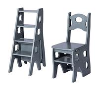 Solid Wood Folding Ladder Chair With Seat, Retro Counter Stool For Kitchen Office Library