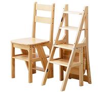 Solid Wood Folding Library Ladder Chair Step Ladders Step Chair Foldable 4-Step Stool Dual Purpose Stepladders 4-Step Climb Step Display Stand Flower Stand (Color : Wood, Size : 46x35x90CM)