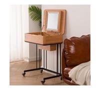 Solid Wood Folding Makeup Vanity Table, Compact Mini Dressing Table with Drawer Storage for Jewelry, Mirror Included, Stylish Black Design