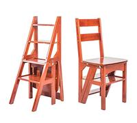 Solid Wood Folding Step Ladder Chair Portable 4-Step Library Stool Convertible Display Stand for Home Office Kitchen Outdoor Use - & Stylish Design