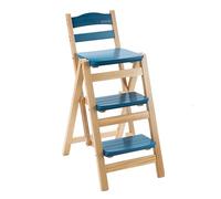 Solid Wood Folding Step Ladder Stool, 3 Step High Chair Bar Stool, Multifunctional Library Step Stool, Portable Counter Height Tall Stool