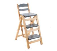 Solid Wood Folding Step Ladder Stool, 3 Step High Chair Bar Stool, Multifunctional Library Step Stool, Portable Counter Height Tall Stool