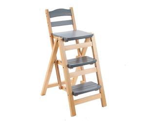 Solid Wood Folding Step Ladder Stool, 3 Step High Chair Bar Stool, Multifunctional Library Step Stool, Portable Counter Height Tall Stool