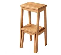 Solid Wood Folding Step Stool, 2-Step Ladder Display Stand, Multifunctional Portable Stool for Kitchen Living Room Home Garden Outdoor Use (Natural wood color)