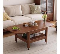 Solid Wood Folding Table with Lockable Wheels, Versatile Coffee Table for Living Room, Bedroom, Office - Flexible Switching Design, No Drawers