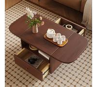 Solid Wood Folding Table with Lockable Wheels, Versatile Coffee Table for Living Room, Bedroom, Office - Flexible Switching Design, No Drawers