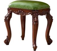 Solid Wood Foot Stool, Upholstered Leather Footrest, Vintage Design Padded Stool for Bedroom, Dressing Table, or Piano, Portable Footstool, Comfortable Support