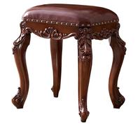 Solid Wood Foot Stool, Upholstered Leather Footrest, Vintage Design Padded Stool for Bedroom, Dressing Table, or Piano, Portable Footstool, Comfortable Support