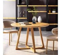 Solid Wood Four Person Round Table, Medieval Style Dining Table with Base, Small Space Wooden Leisure Circular Coffee Table, Suitable for Dining and Living Rooms Wood,80cm