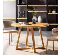 Solid Wood Four Person Round Table, Medieval Style Dining Table with Base, Small Space Wooden Leisure Circular Coffee Table, Suitable for Dining and Living Rooms B,70CM