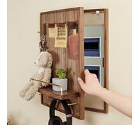 Solid Wood Fuse Box Cover, Decorative Electric Meter Cabinet with Storage Shelf and Hooks for Home and Restaurant, Indoor Use, Vertical