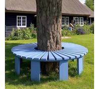 Solid Wood Half Round Garden Bench - Slish Blue Outdoor Patio Stool, Weather-Resistant Tree Seat, Versatile Leisure Furniture & Plant Rack for Gardens and Patios