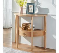 Solid Wood HalfRound Console Table 34.6" Curved Entryway Table with Open Shelf Stylish Accent Furniture for Living Room & Hallway Decor