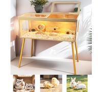 Solid Wood Hamster Cage with Thermostat & Heating Light Sliding Doors, Skylight & 4 x 70 cm Wood Legs Brooder Box for Chicks,Hamsters,Birds,Little rabbit Brooder Cage Chew-Proof
