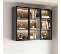 Solid Wood Hand-made Wall Display Bookcase with Glass Door, Corner Storage Cabinet for Bathroom or Bedroom, Wooden Organizer