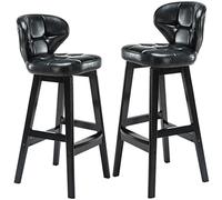 Solid Wood High Bar Stools - Set of 2 Kitchen Counter Chairs with PU Leather Seat Widened Footrest 65 cm Stylish Black Dining Furniture for Home Use