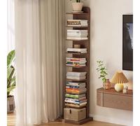 Solid Wood Invisible Bookshelf, 9 Tier Vertical Bookcase Tower, Corner Shelves, Tall Ladder Storage Unit for Small Spaces, Living Room, Bedroom, Office