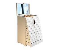 Solid Wood Jewelry Boxes for Women with Mirror 11 Tier Lockable Retro | Large Storage Capacity, Standing Jewelry Box with 10 Drawers, Saving Desktop Space, for Necklaces Watches and Earrings