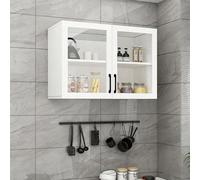 Solid Wood Kitchen Wall Cabinet, Glass Door Display Bookcase, Wine Cabinet and Spice Rack, Over the Toilet Storage Solution