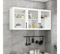 Solid Wood Kitchen Wall Cabinet, Glass Door Display Bookcase, Wine Cabinet and Spice Rack, Over the Toilet Storage Solution