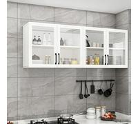 Solid Wood Kitchen Wall Cabinet, Glass Door Display Bookcase, Wine Cabinet and Spice Rack, Over the Toilet Storage Solution