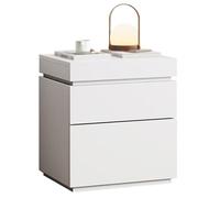 Solid Wood Laminated Nightstand,Nightstand with Hidden Storage,Sliding Lid Drawers,Three Drawer Design,Sturdy and Durable,No Easy Deformation,for the Bedroom(White)