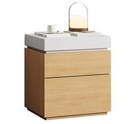 Solid Wood Laminated Nightstand,Nightstand with Hidden Storage,Sliding Lid Drawers,Three Drawer Design,Sturdy and Durable,No Easy Deformation,for the Bedroom(White+natural wood)
