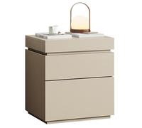 Solid Wood Laminated Nightstand,Nightstand with Hidden Storage,Sliding Lid Drawers,Three Drawer Design,Sturdy and Durable,No Easy Deformation,for the Bedroom(Champagne grey)