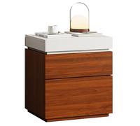 Solid Wood Laminated Nightstand,Nightstand with Hidden Storage,Sliding Lid Drawers,Three Drawer Design,Sturdy and Durable,No Easy Deformation,for the Bedroom(White+dark walnut)