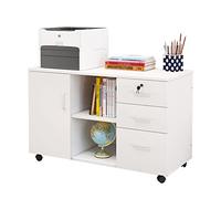 Solid Wood Lateral Document nizer with 3 Drawers Lockable Door & Rolling Wheels for Home Office nization (Cherry Finish)