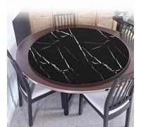 Solid Wood Lazy Susan Turntable - 33in Rotating Tray for Dining Table Smooth & Silent Serving Plate Black Marble Finish Perfect for Entertaining & Home Use