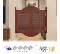 Solid Wood Louvered Cafe Doors, Swinging Saloon Style Hinged Design for Kitchen or Shop Entrance, Half-Waist Black Finish