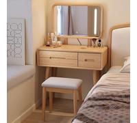 Solid Wood Makeup Vanity Desk with Adjustable LED Mirror 3 Drawers & Stool Ideal for Small Bedrooms Checkrooms & Apartments Stylish Wood Finish