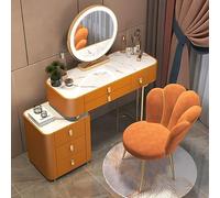 Solid Wood Makeup Vanity Set with Slate Top Flower-Shaped Chair Smart Mirror & Side Cabinet - 31.5" Dressing Table for Girls Stylish & Functional Furniture in Orange