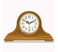 Solid Wood Mantel Clock Vintage Style - Retro Table Clock for Living Room Decor, Silent Wooden Battery Operated Mantle Clocks