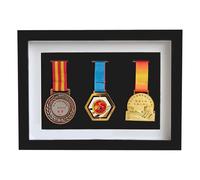 Solid Wood Medal Box,Wooden Display Case for Medals and Badges of Honour?Marathon Medal Storage Box,War Military Three Medal in Black Frame,3D Deep Box Frame to Display War/Military