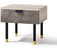 Solid Wood Metal Bedside Table, Wooden 1-Drawer Bedside Table, Nordic Sofa Corner Side Table, Bedroom Living Room Furniture with Gilded Legs,Gray
