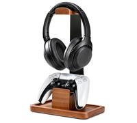 Solid Wood Metal Headphone Stand with Modular Controller Holder for Desk | Gaming Headset Holder with Pen Cup Storage, Controller Stand Fits PS5 Xbox, AirPods Max, for Husband, Boyfriend, Son