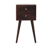 Solid Wood Mini 2 Drawer California Walnut Bedside Cabinet Furniture Dark Brown