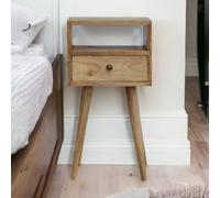 Solid Wood Mini Bedside Table with Drawer and Open Slot for Storage, Handcrafted Desk with Oak-effect Finish, 30L x 30W x 57H cm, Brown Aosom UK