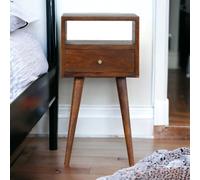 Solid Wood Mini Bedside Table with Smooth-Gliding Drawer and Open Shelf, Handcrafted Desk with Stain Finish, 30L x 30W x 57H cm, Brown Aosom UK