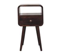 Solid Wood Mini California Walnut Curved Bedside with Open Slot 1 Drawer 1 Open