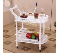 Solid Wood Mobile Dining Cart on Wheels - Multi-Purpose Kitchen Island Utility Cart with Shelves for Dining Bar or Exhibition - White 24" L x 16" W x 32" H