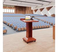 Solid Wood Mobile Lectern with Wheels, Multi-Function Speech Podium for Classroom and Church, Easy to Move and Space-Saving