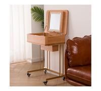 Solid Wood Mobile Vanity Table, Compact Folding Makeup Desk with Storage Drawer for Jewelry, Mini Dressing Table with Mirror (Gold)
