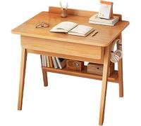 Solid Wood Modern Writing Desk with 2 Drawers, Mid-Century Retro Laptop Desk for Home Office, Simple Study Workstation