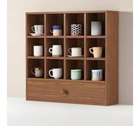 Solid Wood Multi-Layer Coffee Mug Holder with Drawer, Countertop Tea Cup Display Rack for Kitchen and Coffee Bar, Desktop Shelf for Mugs, Tea Cups(Walnut wood color,60*17*60cm/23.6*6.7*23.6in)